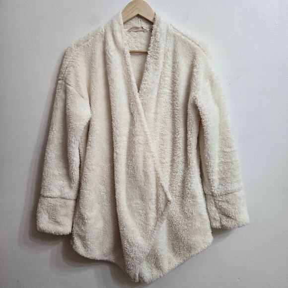 Soft Surroundings Womens Ivory White Teddy Cardigan M Soft Cozy Minimalist Boho - Picture 1 of 13